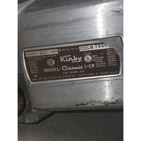 Vintage Kirby Classic 1-CR Vacuum Cleaner 1969 Silver Brown with Bags - Picture 5 of 7